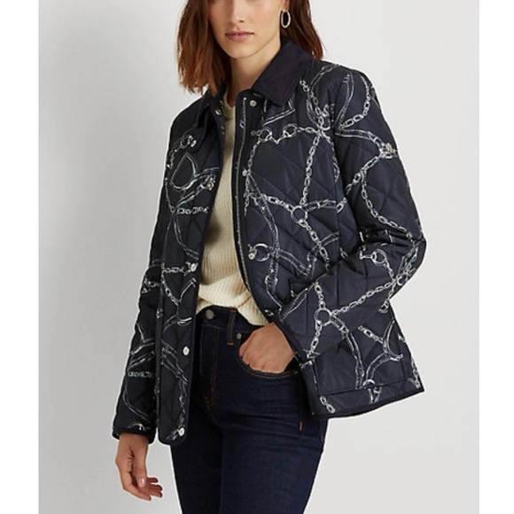 LAUREN RALPH LAUREN Navy Belting Print Quilted Jacket - Picture 1 of 16
